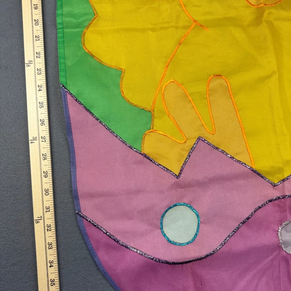Vtg Happy Easter Chick Chicken Egg Colorful Outdoor Nylon Flag w Metallic Accent